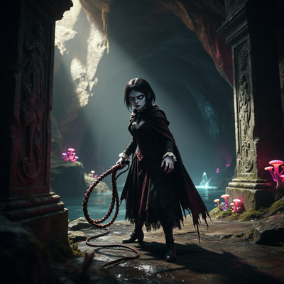 Готический персонаж Mina the Hollower с кнутом в тёмной пещере, символизирующий критическую ставку студии Yacht Club Games на успех игры для своего выживания.