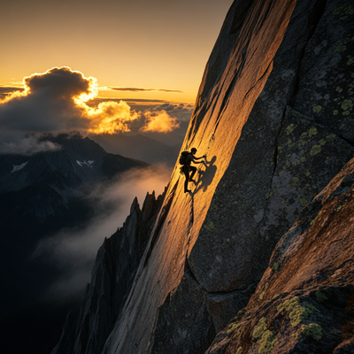 Одинокий альпинист поднимается по загадочной горе в сумерках, символизируя медитативное восхождение из игры Cairn.
