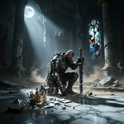 Одинокий берсерк в разрушенном тронном зале, символизирующий провал и закрытие игры The First Berserker: Khazan.