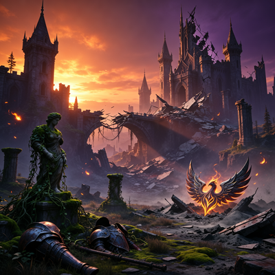 Разрушенный фэнтезийный мир MMORPG Ashes of Creation в кинематографичном стиле, символизирующий крах проекта после отказа от предложения Riot Games.